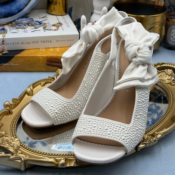 🆕 GIANNI BINI 🧿 NWOB Coray Pearl Embellished Satin Bow Slingback, Sz 7M - Picture 12 of 16